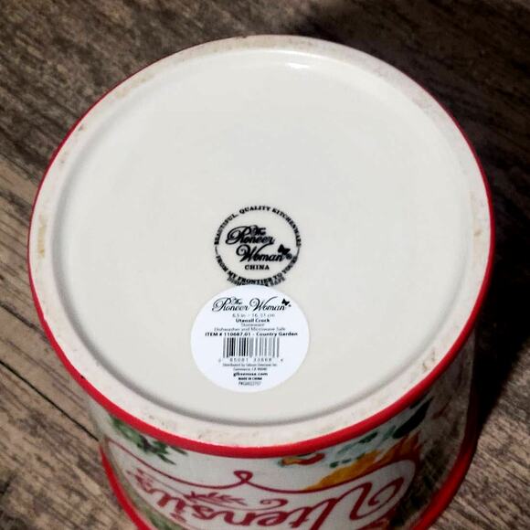 The Red Pioneer Woman Large Utensil Crock Holder Country Garden NWOT - Picture 3 of 5